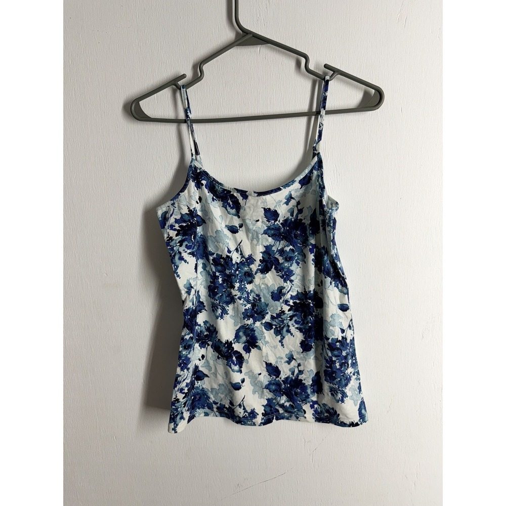 Ann Taylor Loft Blue White Floral Camisole Tank Top Med Spaghetti Strap Layering
